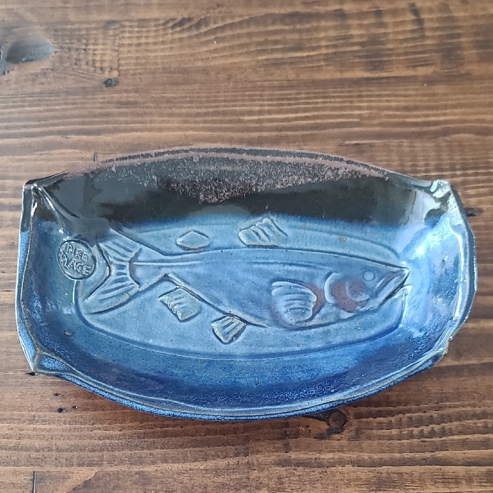 Seattle Pike Place Market Blue Ceramic Fish Plate. Studio Pottery Plate.